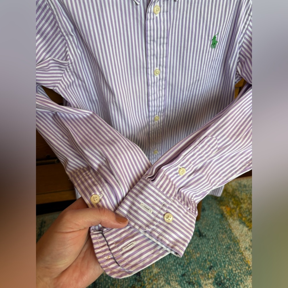 Ralph Lauren Cotton Shirt Boys Purple Striped Long Sleeve Button Classic Size 5 - Picture 4 of 10